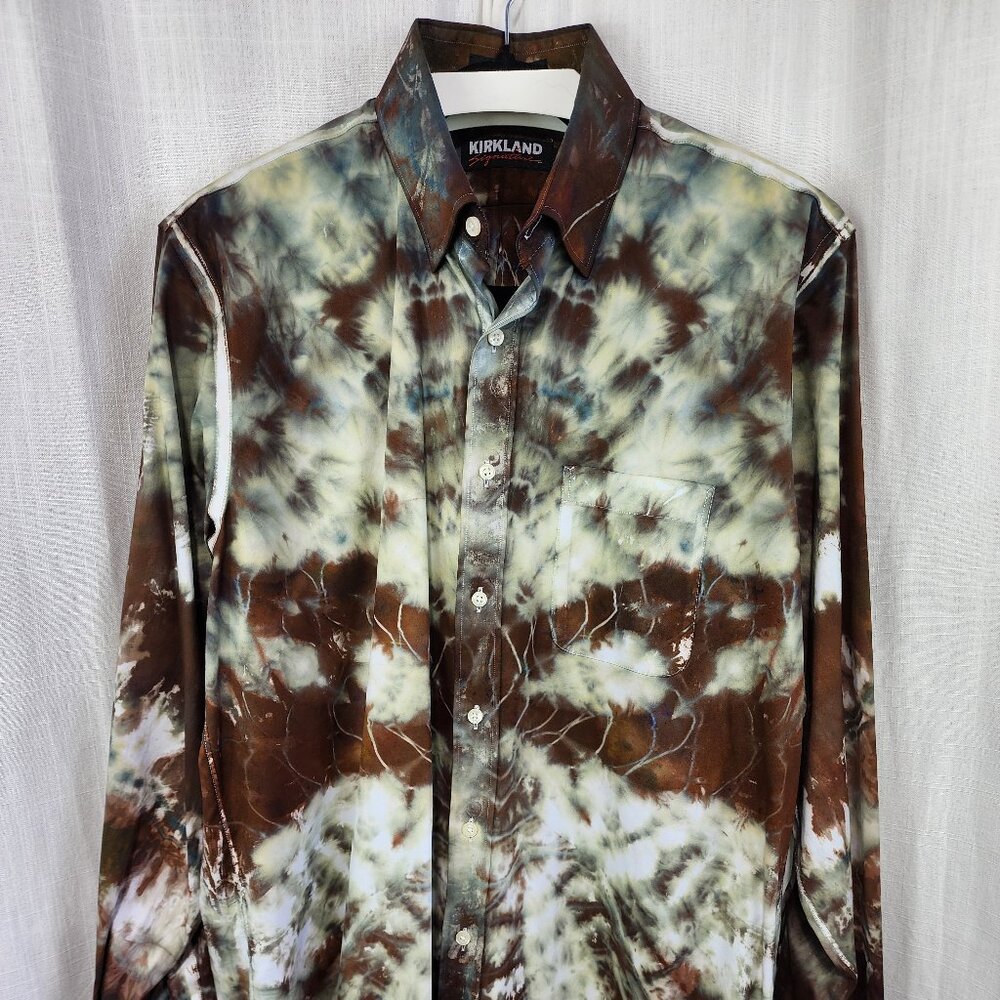 Oregon Rain Tie Dye Long Sleeve Dress Shirt, Size 16.5, 34, Starburst Fold